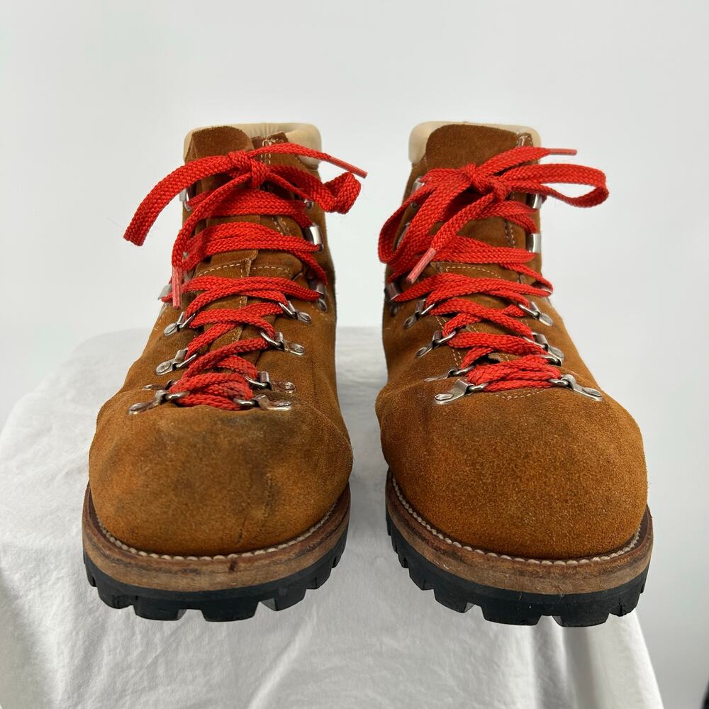 Vintage 70s Men's Brown Suede Mont Blanc Sherpa Lined Mountain Hiking Boots 13D - Picture 2 of 9